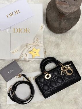 Dior Black Lady Dior Mini Top-Handle Satchel with Gold Hardware